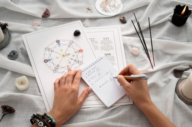 Visual representation of astrology birth charts and horoscopes showing zodiac wheel and planetary positions
